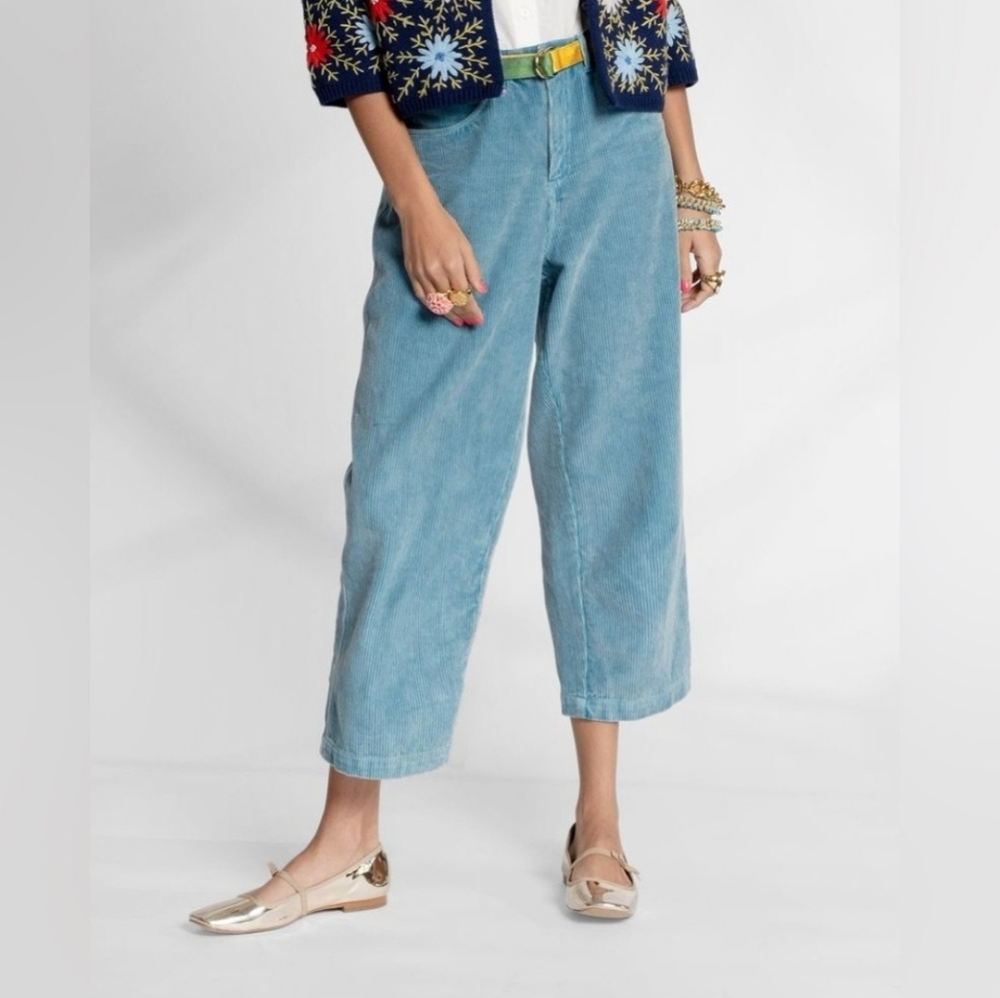 Frances Valentine Jane Corduroy Pant In Blue Size 8 Cotton Vintage Fit Boxy Crop